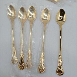 Personally Yours Gold Plated Electroplate 5 Ice Tea Spoons 7.5" Monogram “W”